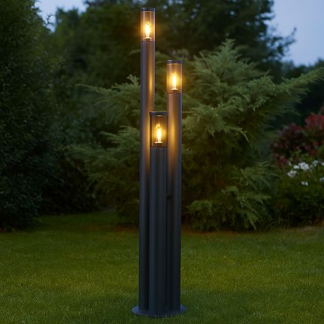 LED Außenlampe Standleuchte Wegeleuchten Außen Edelstahl Gartenleuchte, anthrazit rauch, 3x 7W 3x 806lm warmweiß, DxH 28x170 cm