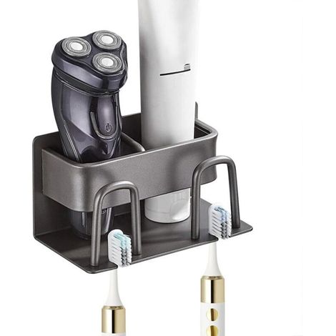 Wandmontierter Zahnbürstenhalter, Halter für Elektrorasierer, Zahnpastahalter, freistehender Becherhalter, schraubenlos, Aufbewahrungsmöglichkeiten für Bad und Dusche