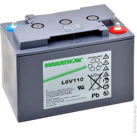 Exide - Batterie plomb AGM MARATHON L6V110 6V 112Ah M8-M