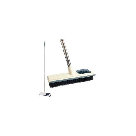 brosse à récurer longue avec manche réglable, raclette et poils 2 en 1 pour nettoyer salles de bains, carreaux, garages, murs et piscines (blanc) (1/5)
