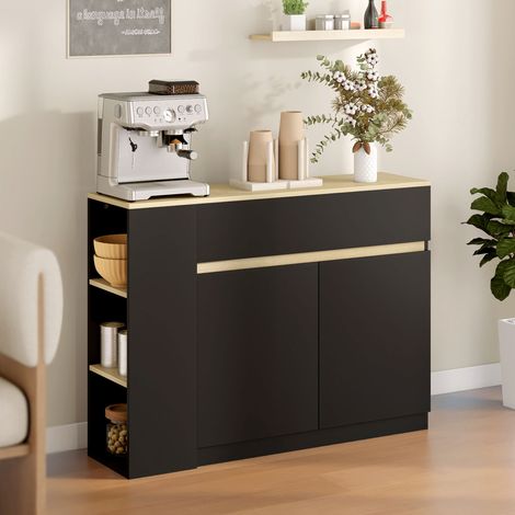 Sideboard mit 2 Schubladen, 3 offenen Regalfächern und einem 2-türigen Schrankfach, 110 x 29,5 x 82 cm, schwarz
