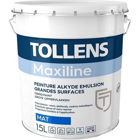 Tollens – Peinture acrylique mat pour murs et plafonds 15L – Lavable – Rendement 10m²/L – Application rapide en une journée