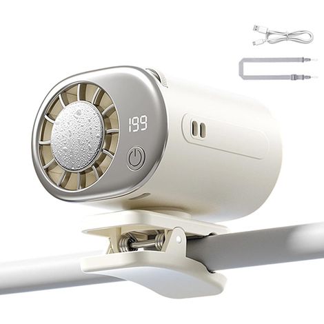Ventilador portátil recargable para coche con clip, 199 velocidades, batería de 2000 mAh, rotación de 360 grados, pantalla HD y fuente de alimentación dual USB tipo C. (1/5)