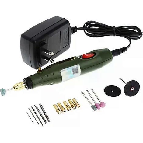 Kit d'outils comprenant une perceuse électrique, une meuleuse Dremel, un stylo de gravure, une polisseuse électrique, un outil rotatif et une mini-perceuse pour Dremel. (1/3)