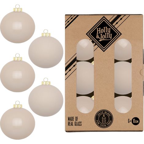 CONFEZIONE 6 PALLINE OPACHE E LUCIDE AVORIO PREZIOSO NATALE IN VETRO DIAMETRO 10