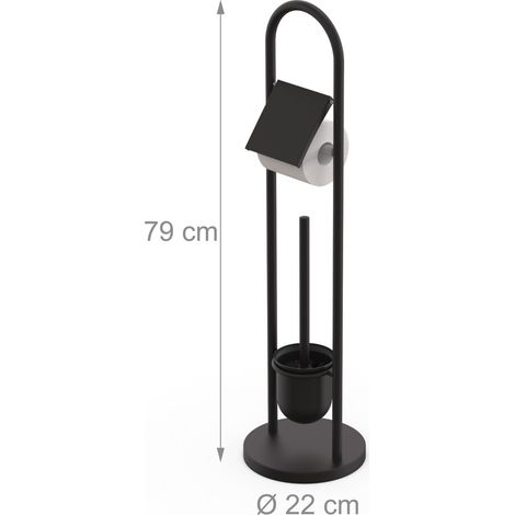 Set portarotolo e scopino WC da terra design moderno 79 x 22 cm pratico in acciaio inox argentato 130017696