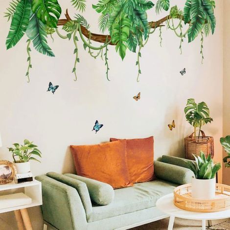 Sticker mural plantes tropicales stickers muraux verts grandes feuilles stickers muraux verts DIY plantes tropicales sticker mural (1/5)