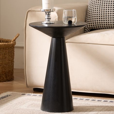 Bout de canapé rond noir en bois Ø34xH50cm (1/5)