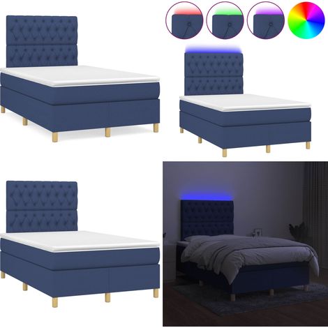 Sommier à lattes de lit matelas et LED bleu 120x190 cm tissu - Sommier Tapissier - Lit Avec Led - Matelas À Ressorts Ensachés - Têted Lit Ajustable - Éclairage LED - Home & Living (1/5)