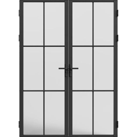 Bloc porte à deux battants en aluminium et verre dépoli - 2 x H204 x L93 cm - Noir - SEROTO