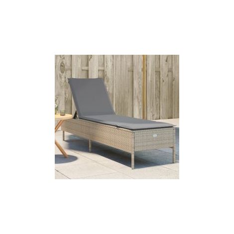 Chaise longue avec coussin beige résine tressée (1/5)
