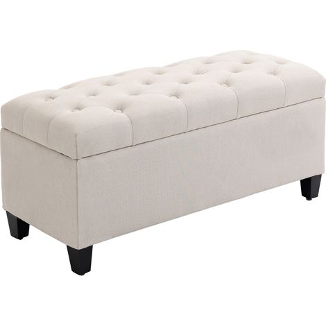 Panca contenitore/pouf/cassapanca contenitore da comodino per soggiorno, camera da letto, ingresso, 100 x 40 x 44 cm, bianca