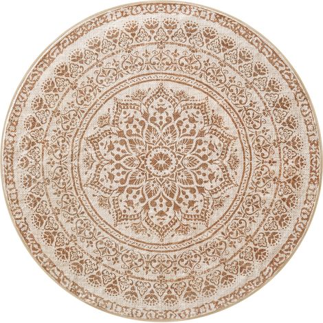 Tapis Décoratif, Tapis Rond de 1,2 m Diamètre pour Chambre, Tapis Antidérapant, pour Salon, Bureau, Canapé, Lavable en Machine, Style Bohème, Beige Cappuccino (1/5)