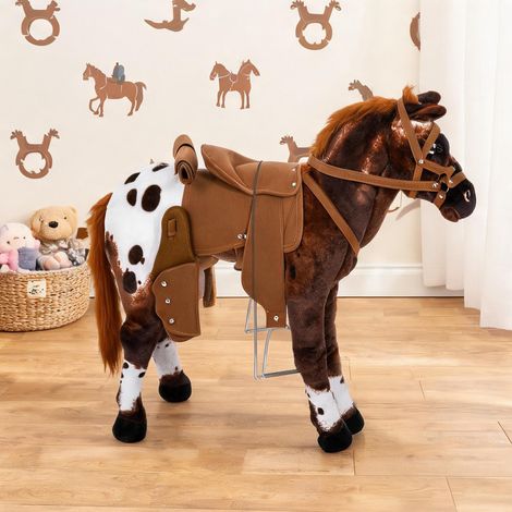 Cheval à bascule en peluche avec effets sonores 85 cm marron et (1/5)