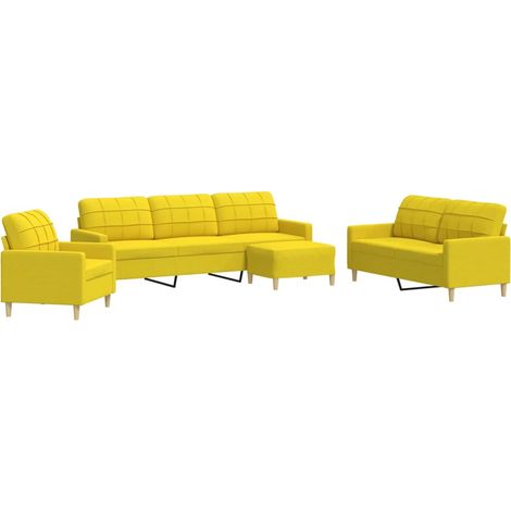 Maison Exclusive - Set di Divani 4 pz con Poggiapiedi Giallo Chiaro in Tessuto