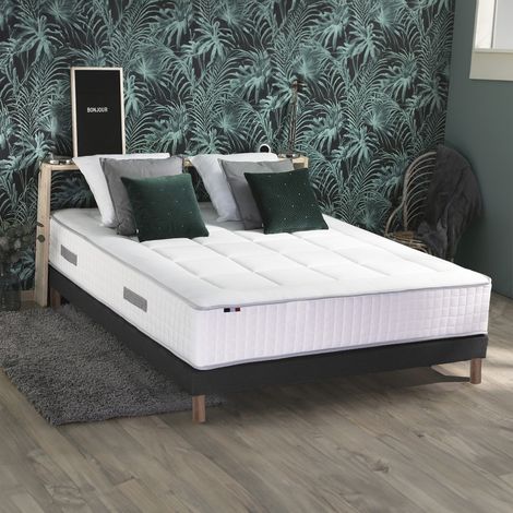 Ensemble matelas Ressort 7 zones + sommier + oreiller + couette FABRICATION FRANCAISE 140 x 190 Sommier Noir (1/5)