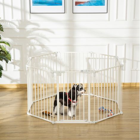 Recinto pieghevole per cani 482,5x2x76 cm in plastica bianca con porta – MEUBLIV (1/4)