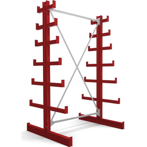 STIER Kragarmregal doppelseitig 1 Feld mit 6 absteigenden Ebenen 1300x2000x500mm feuerrot (1/5)