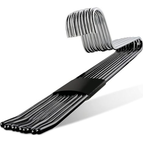 Lot de 10 Cintres en Métal Anti-Glisse, Cintres à Pantalon avec Ouvert sur Côté pour Ranger les Pantalons/Jeans/Écharpe-Chromé,Noir (1/5)