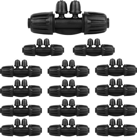 CCYKXA Packung mit 15 Tropfbewässerungssets (1/2 Zoll bis 1/4 Zoll) für 16-mm-Bewässerungsschläuche, Gartenschlauchverbinder (4-Wege)