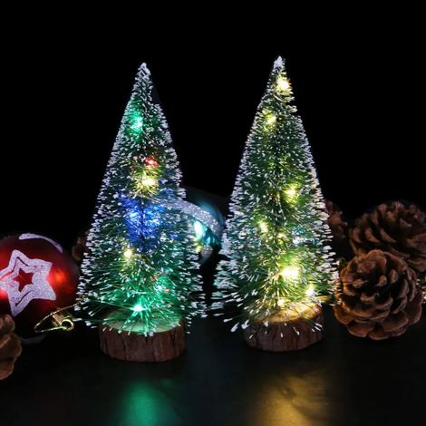 Mini árboles de Navidad de escritorio, 6 piezas de árboles de sisal mate con bases de madera, árboles de cepillo para botellas, árboles de mesa navideños para decoración del hogar (verde)