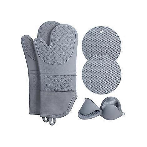 SZTXJ 6er-Pack extra lange Ofenhandschuhe und Topflappen: Hitzebeständige Silikon-Ofenhandschuhe mit Mini-Ofenhandschuhen und Heizkissen zum Kochen, Backen und mehr (1/5)