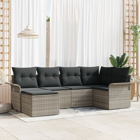 Garden Sofa Set 6 pcs Light Grey Poly Rattan vidaXL (1/5)