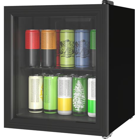Réfrigérateur à boissons 46L 59 canettes, mini frigo silencieux pose libre avec porte en verre trempé double, noir