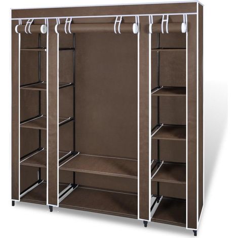 Helloshop26 – Armoire penderie tissu non-tissé marron 180 cm – Résistante à l'humidité – Tubes métalliques antirouilles – Design pliable pour gain d'espace (1/5)