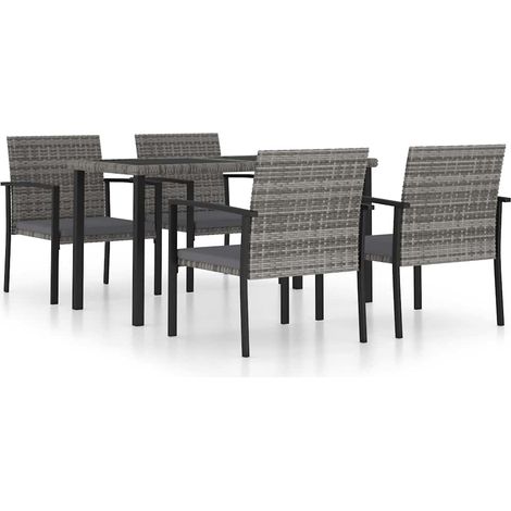 Maison Exclusive - 5-tlg. Garten-Essgruppe Poly Rattan Grau (1/5)