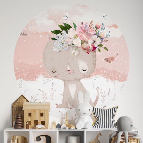 Sticker mural rond / cercle Enfants - Chaton - Diamètre 30 cm - Adhésif MAT (1/2)