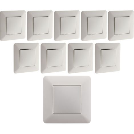 – Lot de 10 interrupteurs va et vient 10A – Blanc – Installation encastrée – Câblage avec bornes automatiques – Compatible toutes boîtes