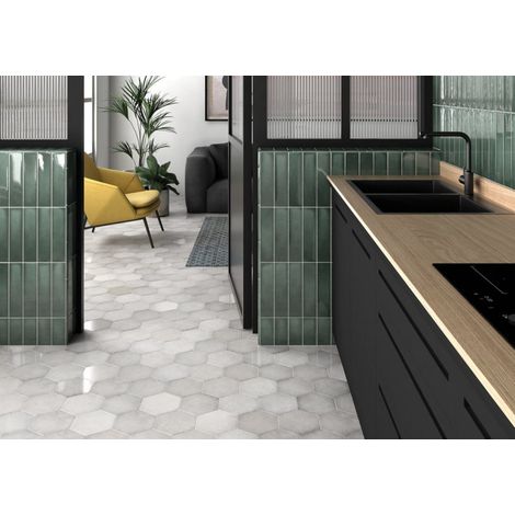 Carrelage effet rustique HERITAGE hexagone 20x17.5cm Hexagone 20x17.5cm Blanc cassé - Mat et Brillant (mélange) - boîte de 0.71 m2 Hexagone 20x17.5 c (1/2)