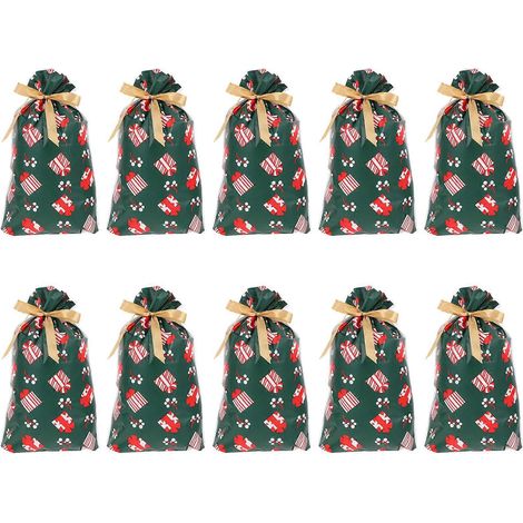 Lot de 10 sacs à cordon coulissant pour Noël, pratiques pour offrir des bonbons et autres gourmandises. Petites pochettes cadeaux.-15X23CM (1/3)
