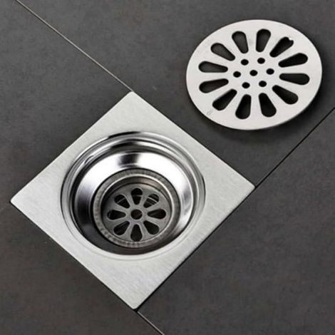 1 Siphon de sol,Acier inoxydable,Carré 10x4 cm,Crépine amovible,Anti-odeur,Salle de bain cuisine garage (1/4)