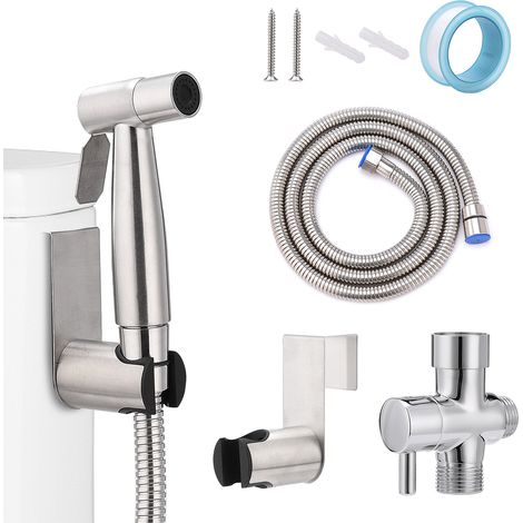 Lanceur de douchette WC en acier inoxydable, kit de nettoyage pour toilettes avec pommeau de pulvérisation (1/5)