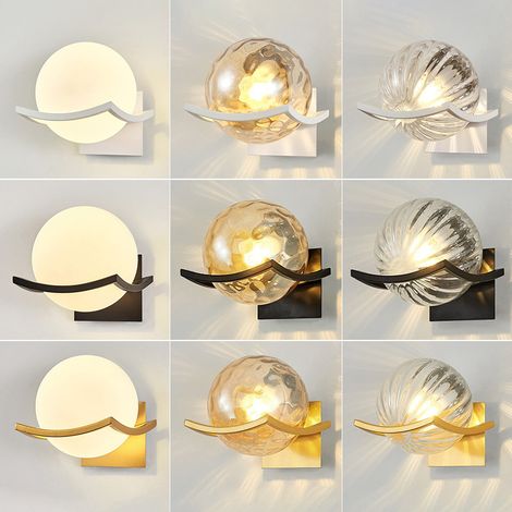 Applique murale style européen, bois et verre, doré et blanc cassé, 12W, sans ampoule