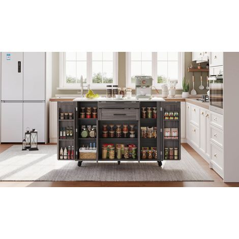 120×45 cm. Plateau de cuisine mobile  planche à découper démontable jusqu’à 70 cm de longueur. Compartiment pour les ustensiles caché sous le plan de travail. (1/5)