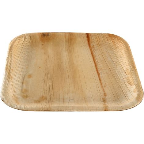 Assiette carrée en feuille de palmier 24 x 24 cm - 100 unités - Betik