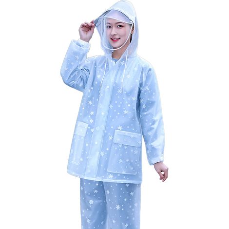 Ensemble imperméable PVC adulte à motif flocon, cape pluie couvrant tout le corps, veste cyclisme homme femme extérieur été. (1/5)