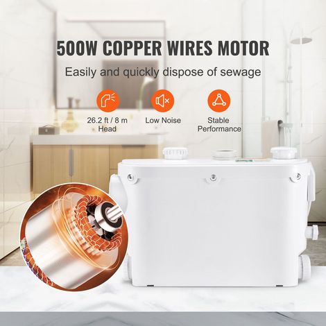 Pompe de relevage broyeuse 500W débit 6600 L/h hauteur 8 m avec 3 entrées pour WC cave cuisine lavabo douche baignoire évacuation eaux usées système upflush (1/5)