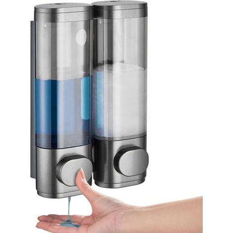 2-Kammer-Spender für Shampoo und Spülung (bohrfrei), Wandmontierter Duschseifenspender mit Pumpe (1/5)