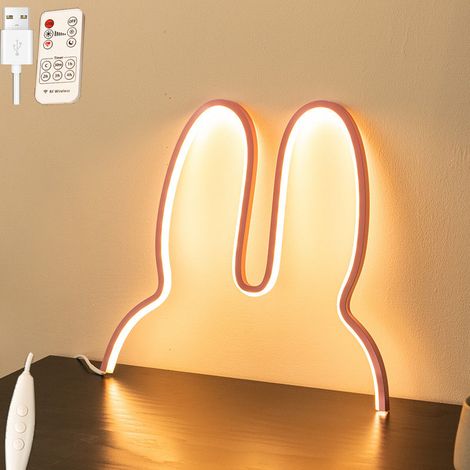 Lampe néon LED à intensité variable, applique murale d'intérieur, veilleuse lapin, pour salon, fête, trois températures de couleur, 40 x 40 cm (rose) (1/5)