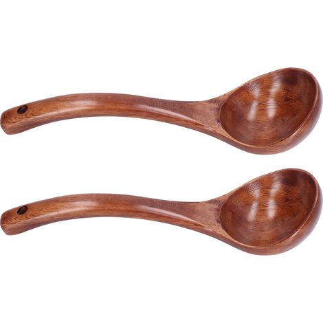 Ensemble de 2 cuillères en bois à long manche (8 cm de largeur) pour porridge, café et desserts. (1/5)