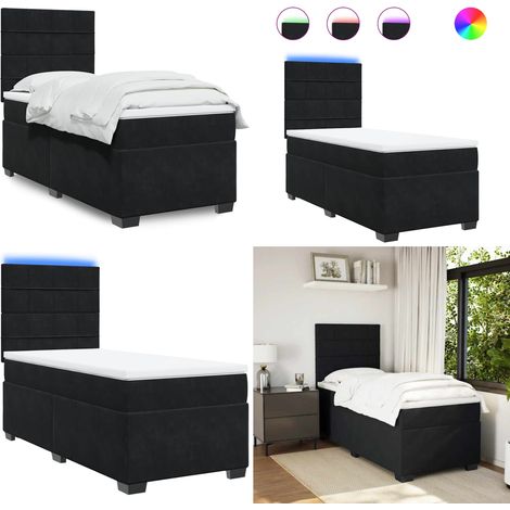 Boxspringbett mit Matratze Schwarz 80x200 cm Samt - Boxspringbett - Doppelbett - Samtbett - LED Beleuchtung - Höhenverstellbares Kopfteil - Home & Living (1/5)