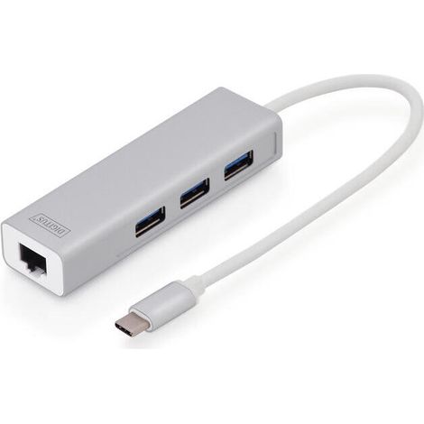 Digitus Concentrador USB 3.0 Tipo-C de 3 puertos con Gigabit Ethernet 3xUSB A/F,1xUSB A/M,1xRJ45 LAN, SO Win/Mac (1/4)