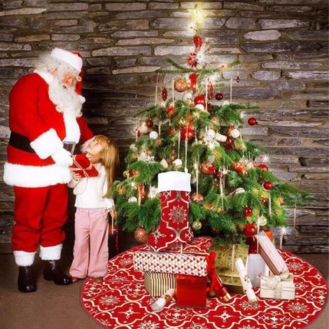 Tapis de sapin de Noël - - 120 cm - Rouge - Fourrure - Rond (1/4)