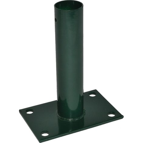 Platine grise pour poteau rond de portillon 60mm – Acier thermolaqué – Dimensions base 10x15cm – Fixation sur muret ou dalle béton – Filiac