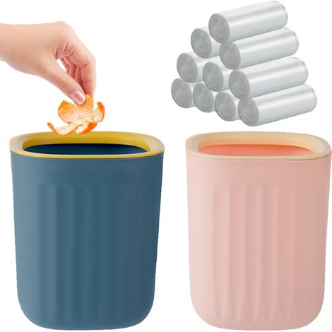 Mini poubelle avec 100 sacs poubelle, petite poubelle de bureau, poubelle de bureau en plastique, distributeur de corbeille à déchets (1/5)