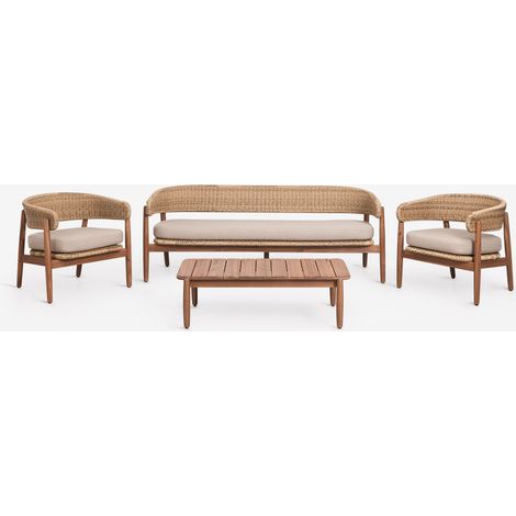 SKLUM Gartenset mit 3-Sitzer-Sofa, 2 Sesseln und Couchtisch aus Akazienholz Ribeira Akazie Braun